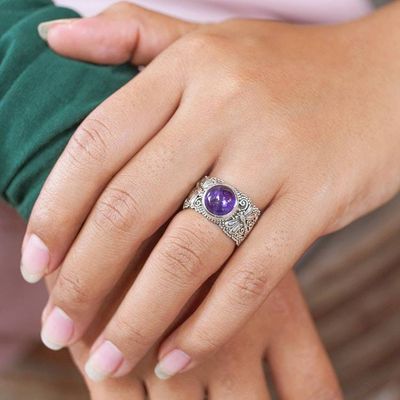 Alternate image for Polished and Oxidized Dragonfly Cocktail Ring with Amethyst Dragonfly Arcadia