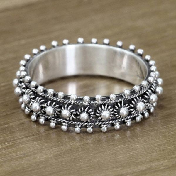 Alternate image for Unique Floral Sterling Silver Band Ring Star Shine