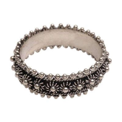 Alternate image for Unique Floral Sterling Silver Band Ring Star Shine