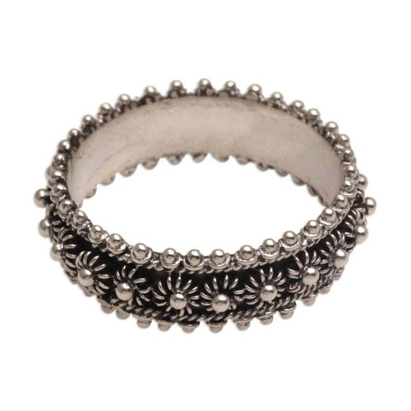 Alternate image for Unique Floral Sterling Silver Band Ring Star Shine