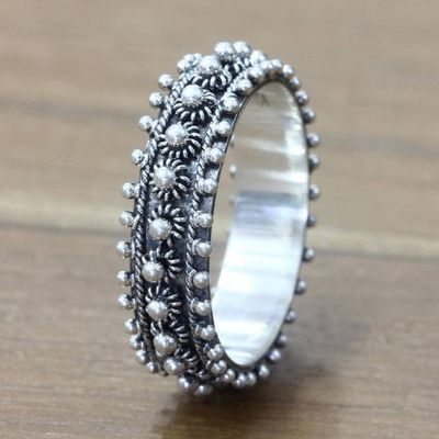 Alternate image for Unique Floral Sterling Silver Band Ring Star Shine