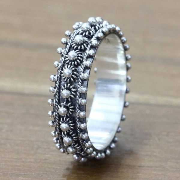 Alternate image for Unique Floral Sterling Silver Band Ring Star Shine