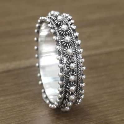 Alternate image for Unique Floral Sterling Silver Band Ring Star Shine