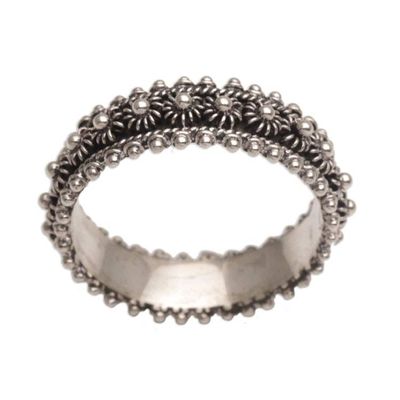 Alternate image for Unique Floral Sterling Silver Band Ring Star Shine