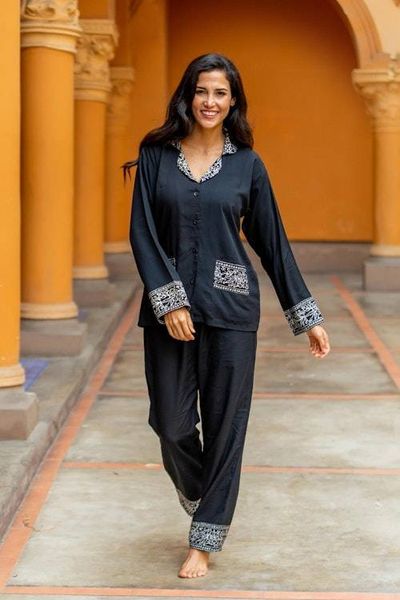 Primary image for Handmade Batik Rayon Pajama Set Batik Long Sleeve Loungewear
