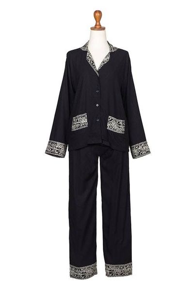 Alternate image for Handmade Batik Rayon Pajama Set Batik Long Sleeve Loungewear