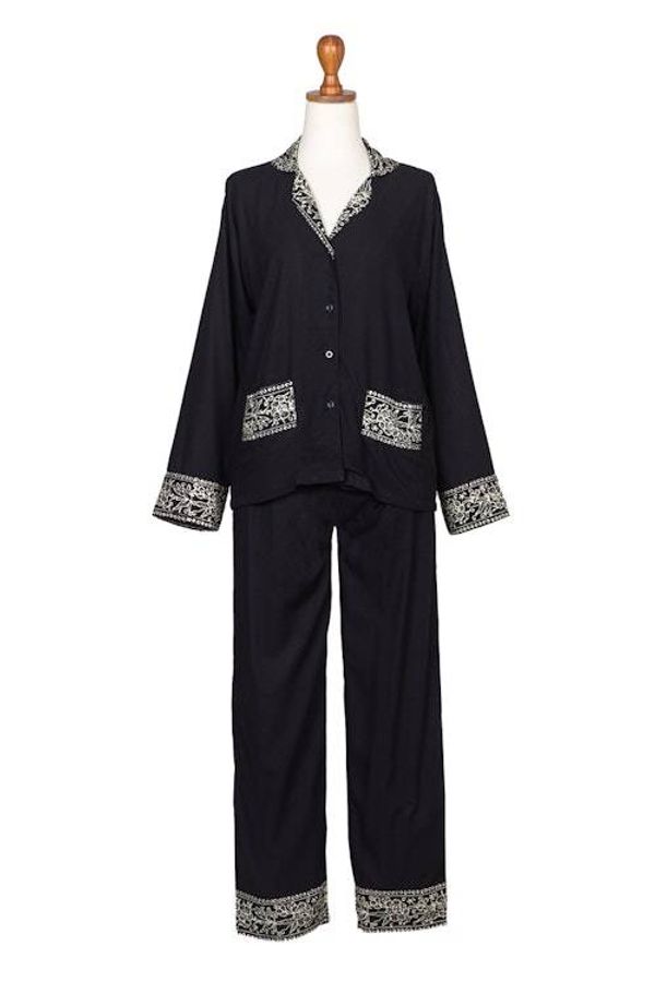 Alternate image for Handmade Batik Rayon Pajama Set Batik Long Sleeve Loungewear