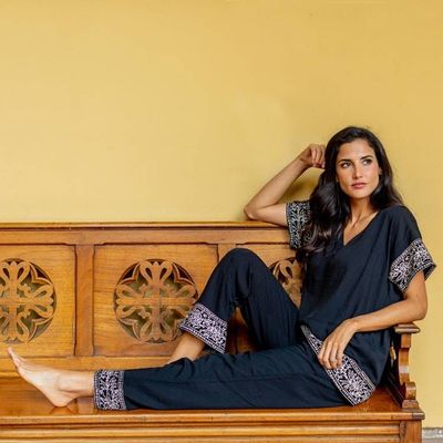 Primary image for Batik Rayon Pajama Set from Bali Dark Rose in Short Sleeve