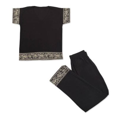 Alternate image for Batik Rayon Pajama Set from Bali Dark Rose in Short Sleeve