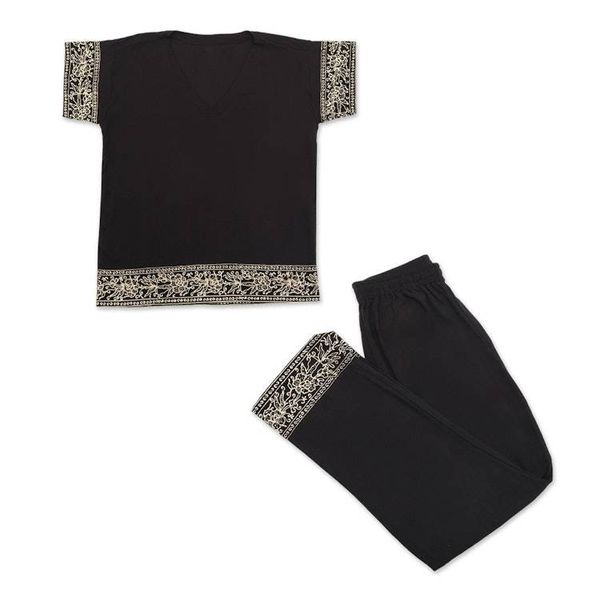 Alternate image for Batik Rayon Pajama Set from Bali Dark Rose in Short Sleeve