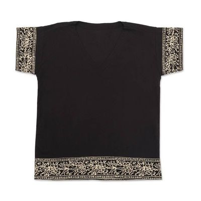 Alternate image for Batik Rayon Pajama Set from Bali Dark Rose in Short Sleeve