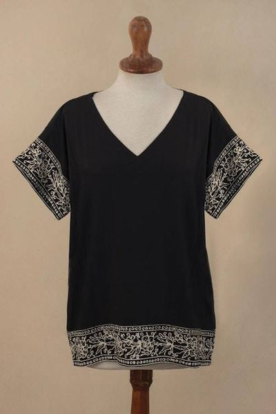 Alternate image for Batik Rayon Pajama Set from Bali Dark Rose in Short Sleeve