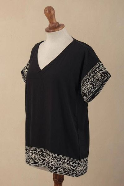 Alternate image for Batik Rayon Pajama Set from Bali Dark Rose in Short Sleeve