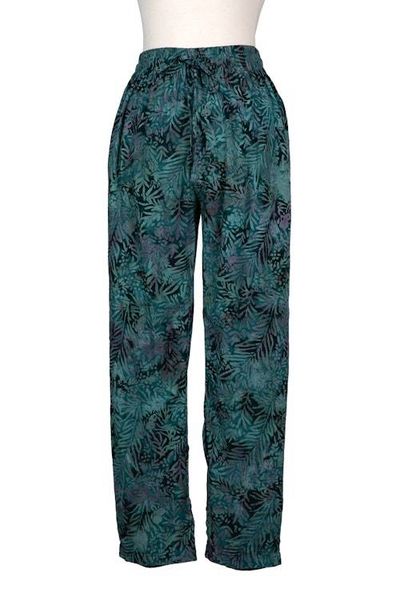 Alternate image for Hand-Stamped Batik Rayon Pants from Bali with Leaf Motif Slate Leaves