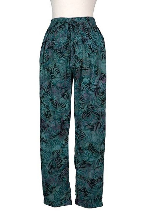 Alternate image for Hand-Stamped Batik Rayon Pants from Bali with Leaf Motif Slate Leaves