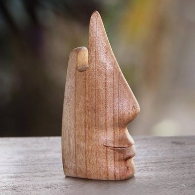 Primary image for Whimsical Brown Hand Carved Wood Face Eyeglasses Holder Nosing Around