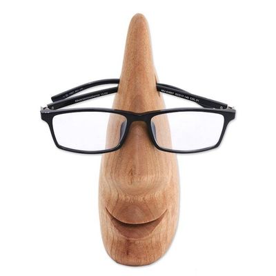 Alternate image for Whimsical Brown Hand Carved Wood Face Eyeglasses Holder Nosing Around