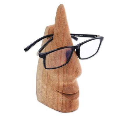 Alternate image for Whimsical Brown Hand Carved Wood Face Eyeglasses Holder Nosing Around