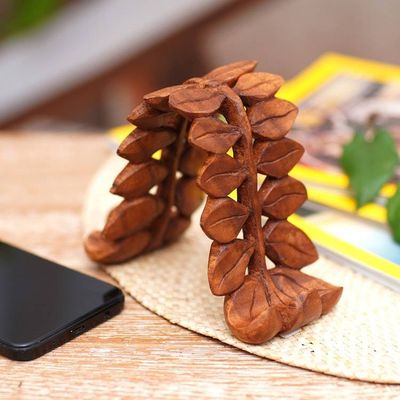 Alternate image for Hand-Carved Polished Leafy Jempinis Wood Phone Holder The Leaves