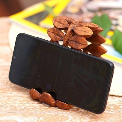 Alternate image for Hand-Carved Polished Leafy Jempinis Wood Phone Holder The Leaves