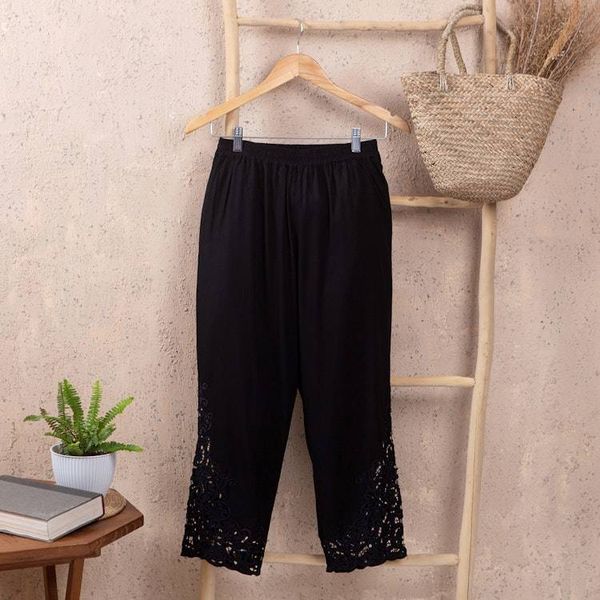 Alternate image for Floral Embroidered Rayon Pants in Onyx from Bali Onyx Padma Flower