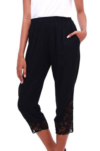 Alternate image for Floral Embroidered Rayon Pants in Onyx from Bali Onyx Padma Flower