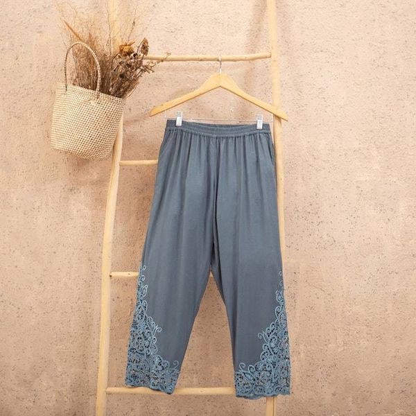 Alternate image for Floral Embroidered Rayon Pants in Smoke from Bali Smoke Padma Flower