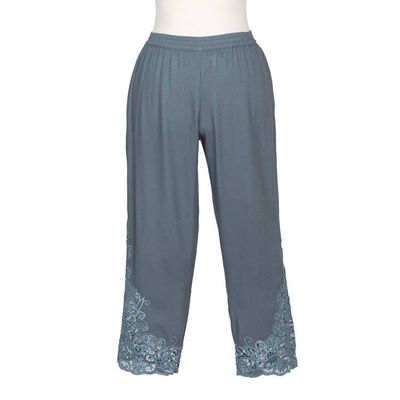 Alternate image for Floral Embroidered Rayon Pants in Smoke from Bali Smoke Padma Flower