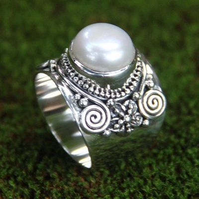 Main image for Sterling Silver and Cultured Pearl Cocktail Ring White Frangipani