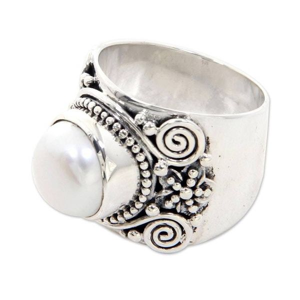 Alternate image for Sterling Silver and Cultured Pearl Cocktail Ring White Frangipani