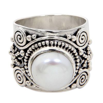 Alternate image for Sterling Silver and Cultured Pearl Cocktail Ring White Frangipani
