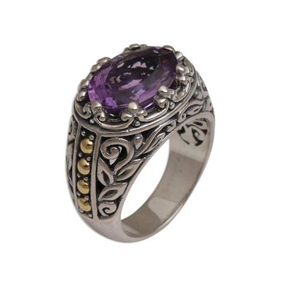 Alternate image for Amethyst Gold Accent and Sterling Silver Single Stone Ring Ornate Majesty