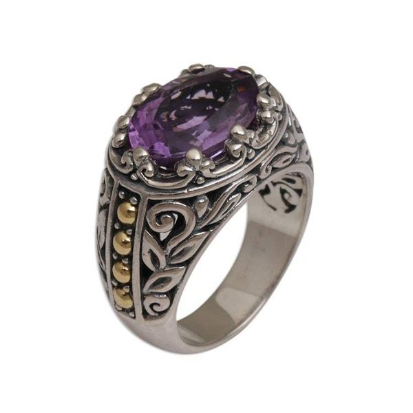 Alternate image for Amethyst Gold Accent and Sterling Silver Single Stone Ring Ornate Majesty