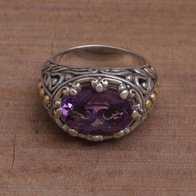 Alternate image for Amethyst Gold Accent and Sterling Silver Single Stone Ring Ornate Majesty