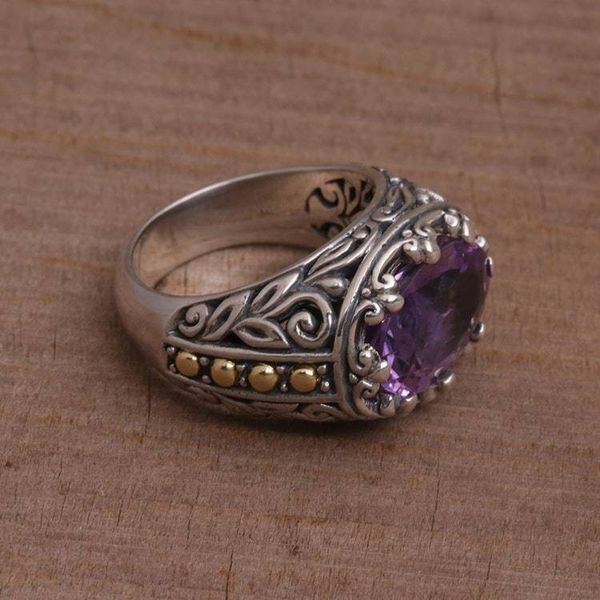 Alternate image for Amethyst Gold Accent and Sterling Silver Single Stone Ring Ornate Majesty