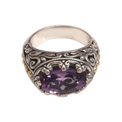 Alternate image for Amethyst Gold Accent and Sterling Silver Single Stone Ring Ornate Majesty
