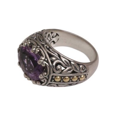 Alternate image for Amethyst Gold Accent and Sterling Silver Single Stone Ring Ornate Majesty