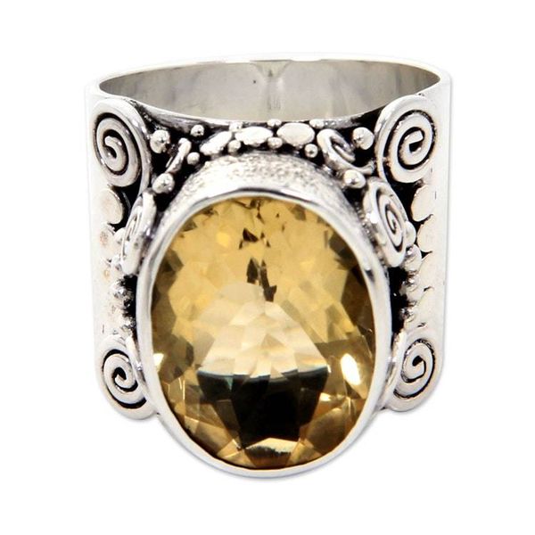Alternate image for Sterling Silver and Faceted Citrine Cocktail Ring Majestic