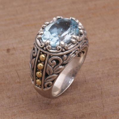 Primary image for Handmade Sterling Silver and Blue Topaz Single Stone RIng Ornate Majesty