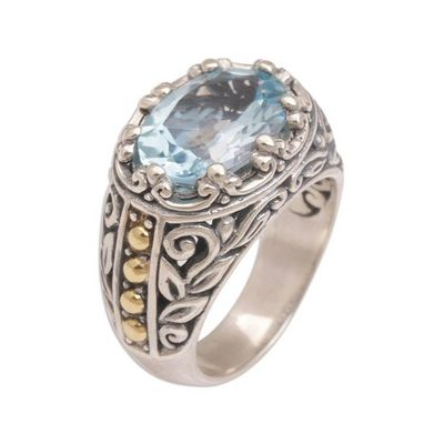 Alternate image for Handmade Sterling Silver and Blue Topaz Single Stone RIng Ornate Majesty