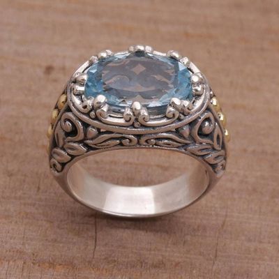 Alternate image for Handmade Sterling Silver and Blue Topaz Single Stone RIng Ornate Majesty