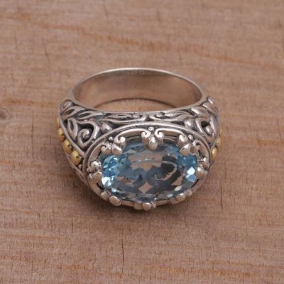 Alternate image for Handmade Sterling Silver and Blue Topaz Single Stone RIng Ornate Majesty