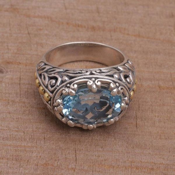 Alternate image for Handmade Sterling Silver and Blue Topaz Single Stone RIng Ornate Majesty