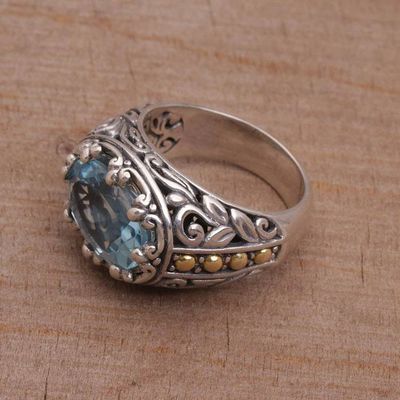 Alternate image for Handmade Sterling Silver and Blue Topaz Single Stone RIng Ornate Majesty