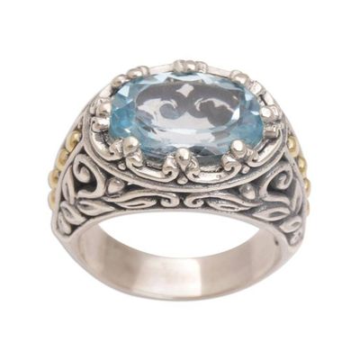 Alternate image for Handmade Sterling Silver and Blue Topaz Single Stone RIng Ornate Majesty