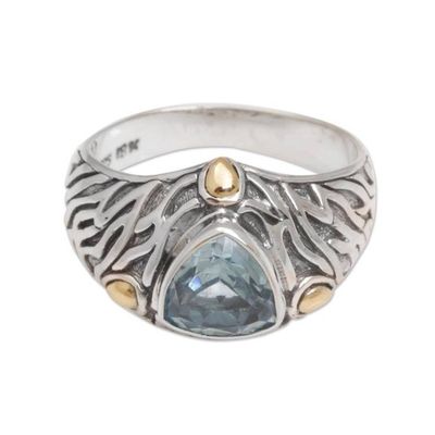 Alternate image for Blue Topaz and Sterling Silver Ring with 18K Gold Accents Deep Roots
