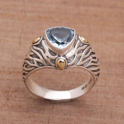 Alternate image for Blue Topaz and Sterling Silver Ring with 18K Gold Accents Deep Roots