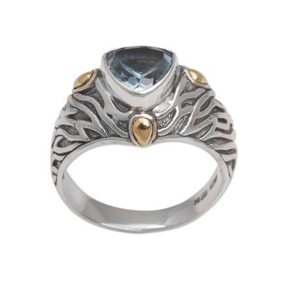 Alternate image for Blue Topaz and Sterling Silver Ring with 18K Gold Accents Deep Roots