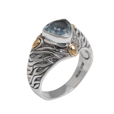 Alternate image for Blue Topaz and Sterling Silver Ring with 18K Gold Accents Deep Roots