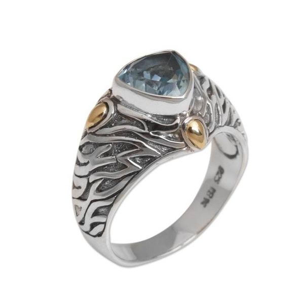 Alternate image for Blue Topaz and Sterling Silver Ring with 18K Gold Accents Deep Roots